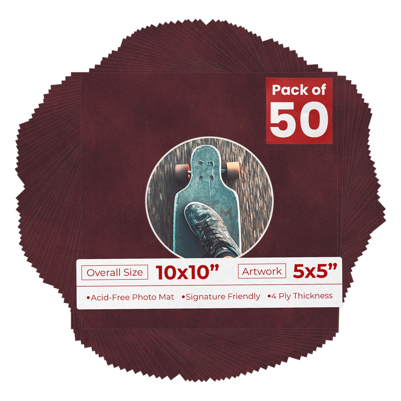 Dark Red Suede Mat Board for 10x10 Frames - Circle Opening for 5x5 Photos